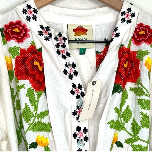 Farm Rio Carmina Short-Sleeve Embroidered Floral Mini Dress, size S - Picture 4 of 6